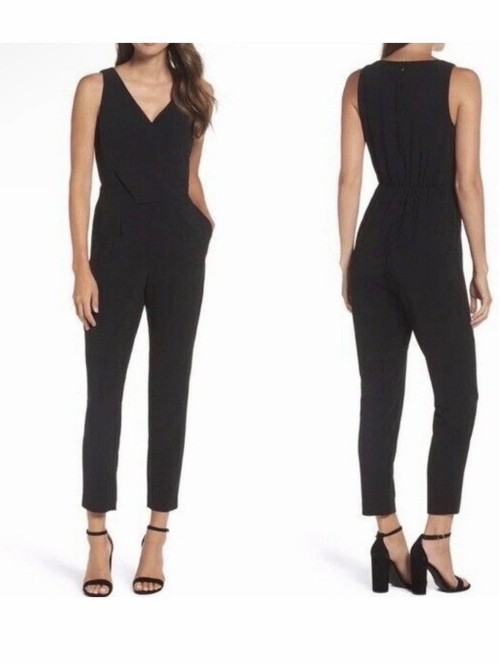 ALI & JAY Black Sleeveless V-Neck Asymmetrical Tailored Jumpsuit size M